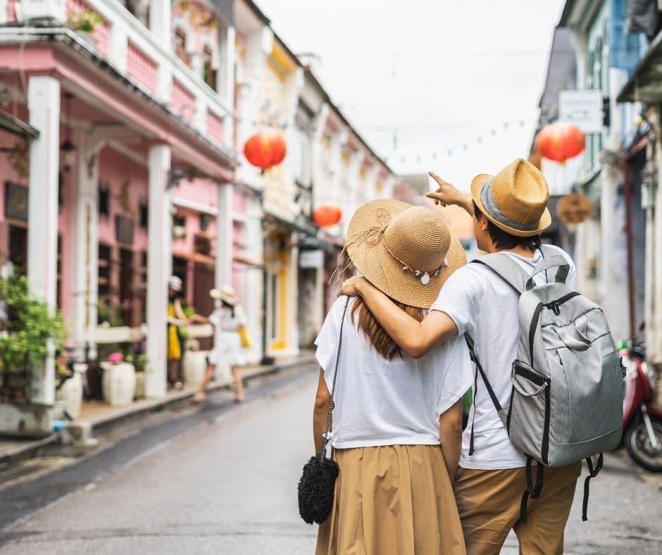 Couple walking at Phuket Old Town