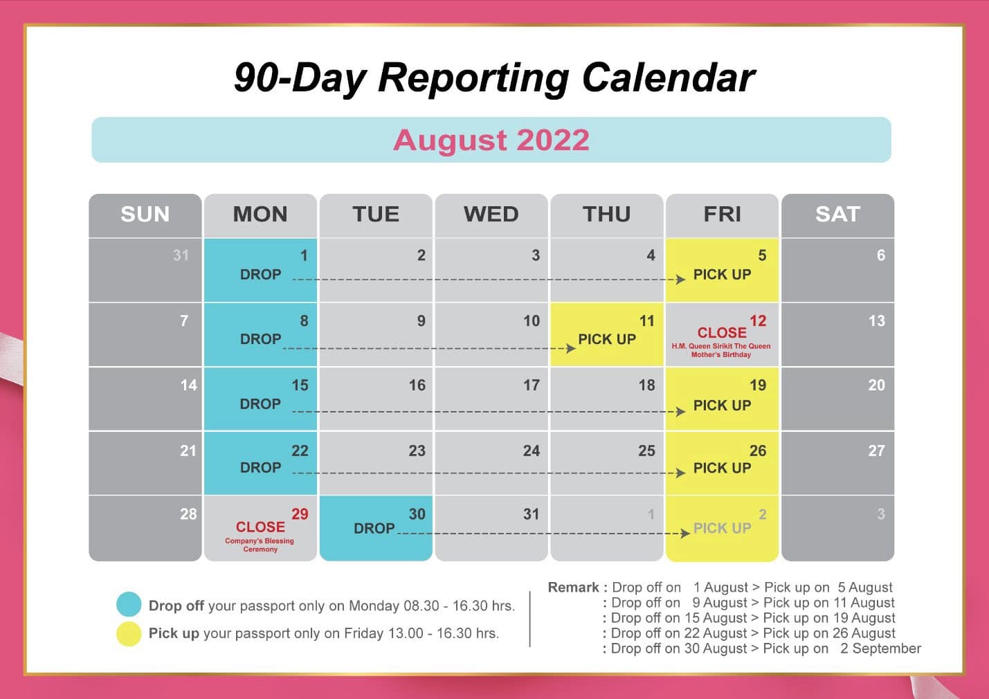 90 day calendar august