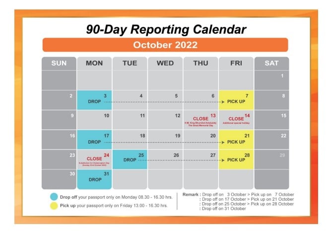90 day reporting calendar october 2022